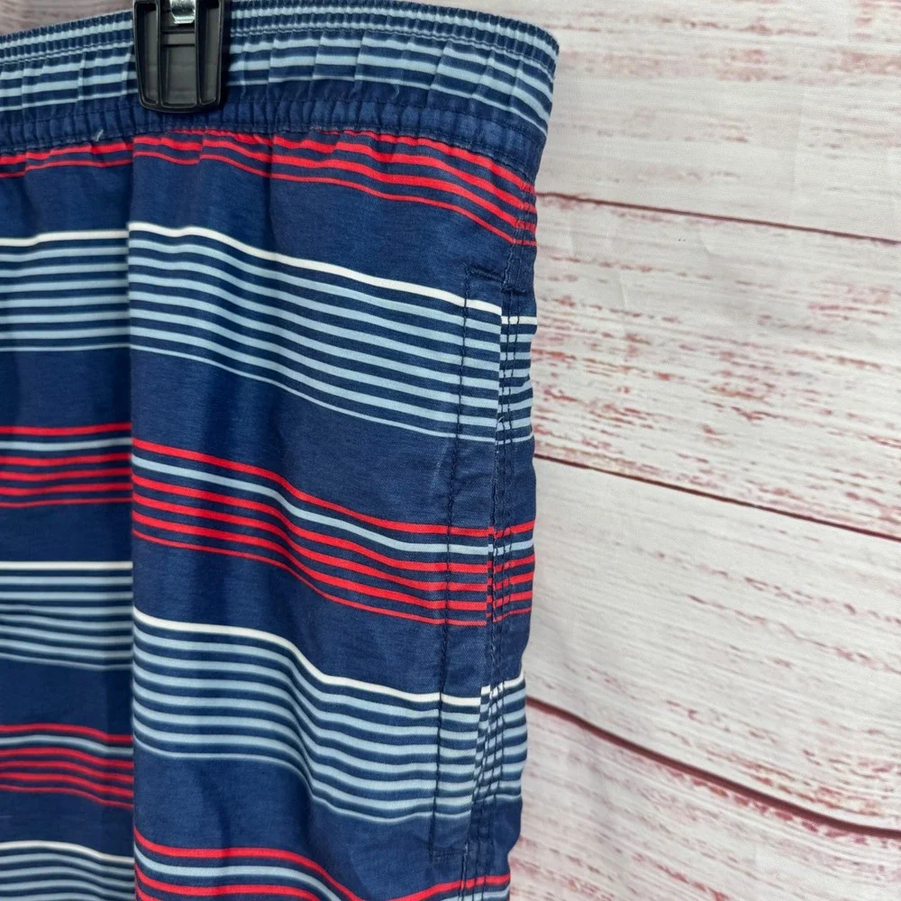 Vineyard Vines Swim Trunks Mens Medium Navy Blue Red Striped Board Shorts Mesh
